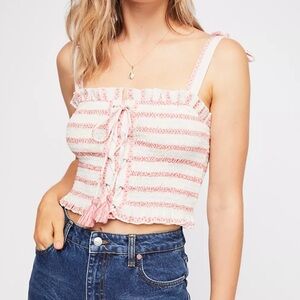 Free People Pink and White Crop Top
